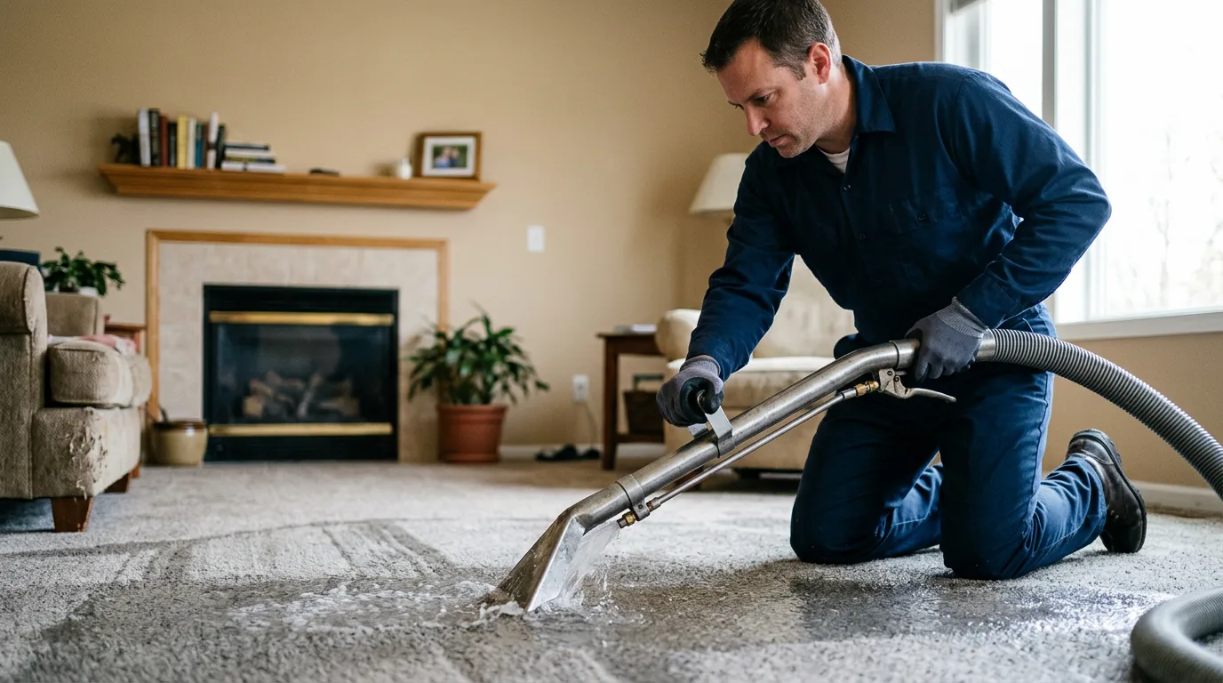 Water damage restoration technician working near Brussels, WI